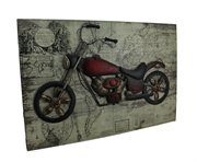 WORLD OF ADVENTURE VINTAGE V-TWIN SCULPTURE ON WOOD MAP WALL HANGING
